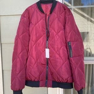 Quilted bomber jacket. NWTs, burgundy color. Bought on Amazon & sizing is off.